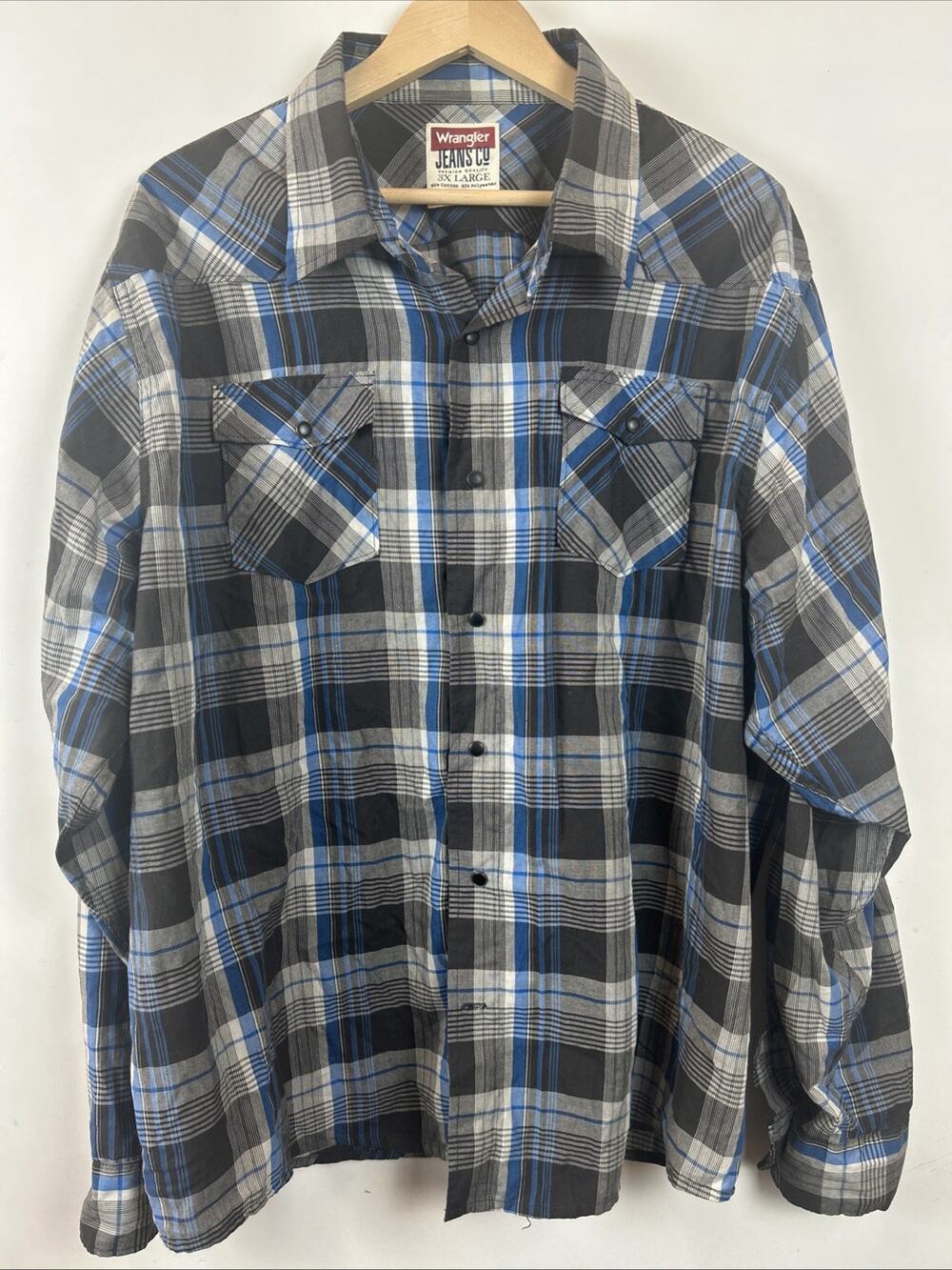 Wrangler Jeans Pearl Snap Mens 3XL Plaid Button Down Western Shirt